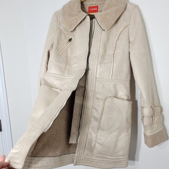 Le Grenier Tan Women's Faux Shearling Zip-Up Long Sleeve Cozy Warm Inside Medium - Picture 8 of 11